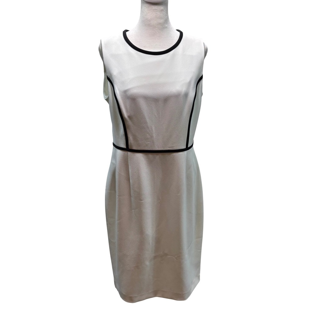 Kasper‎ Womens White Sleeveless Sheath Dress Black Contrast Trim Size 6 #931